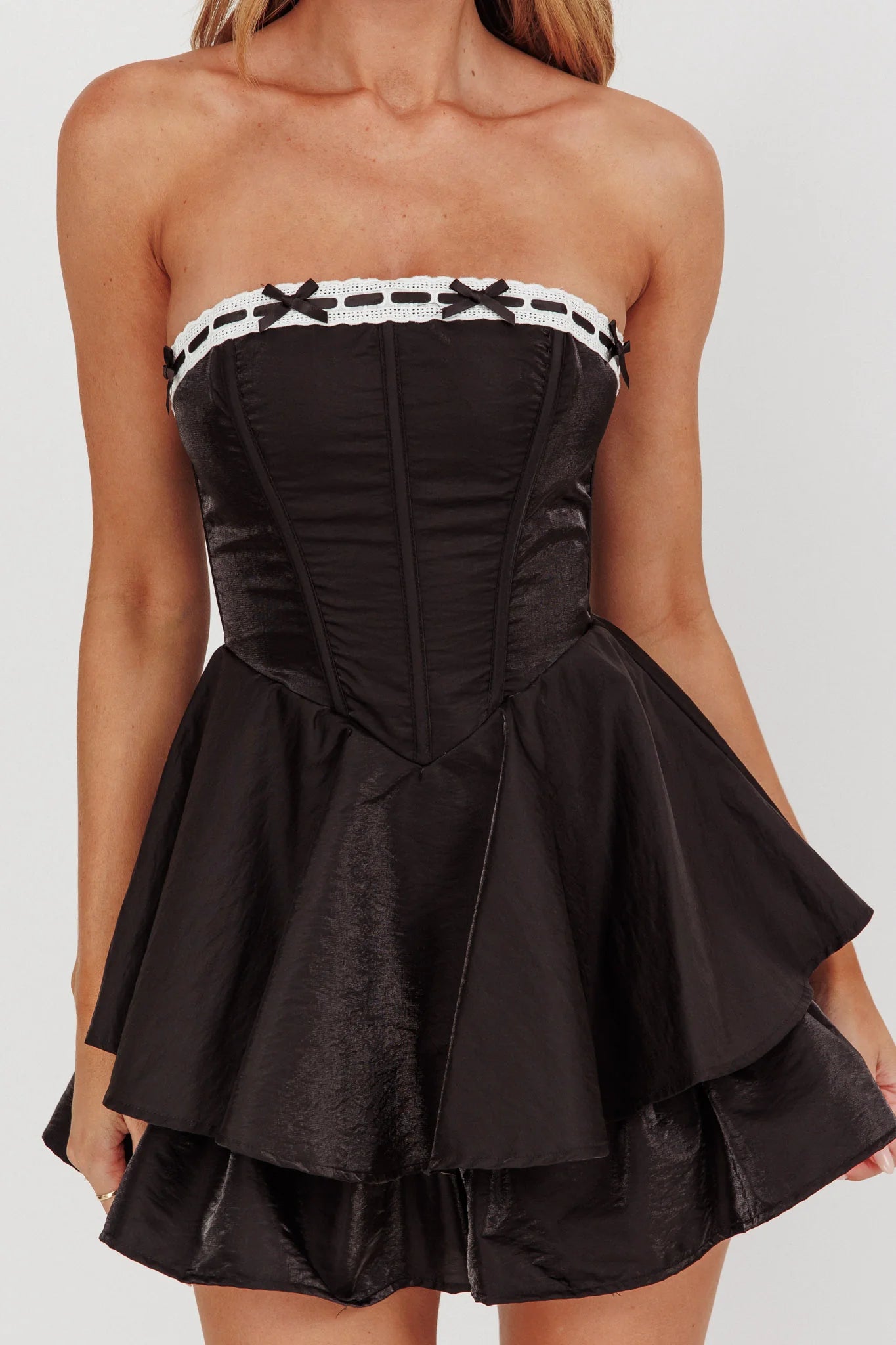 Paris Muse Ribbon Neckline Romper Black