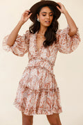 Laney Cutout Back Ruffle Trim Dress Paisley Print Rust