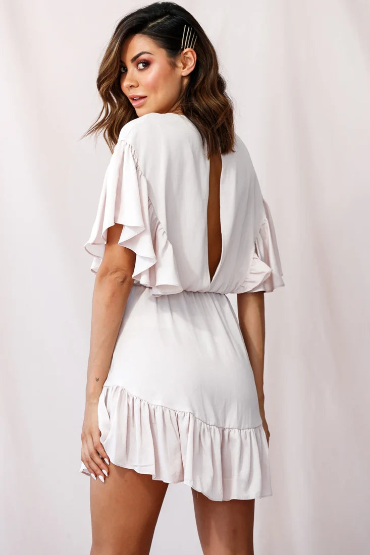 Esme V-Neckline Drawstring Waist Dress Nude