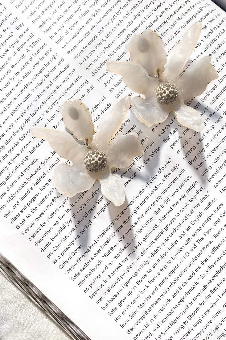 Yuki Diamante Accent Orchid Earrings White