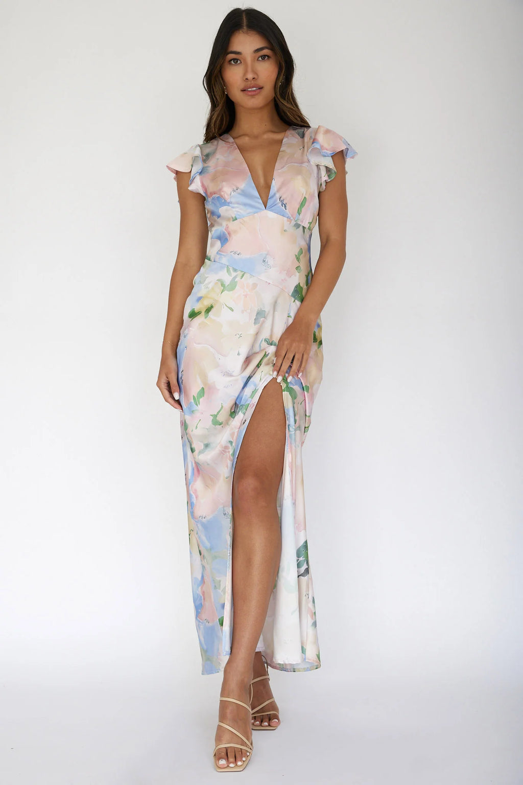 Jannet Keyhole Back Maxi Dress Floral Apricot