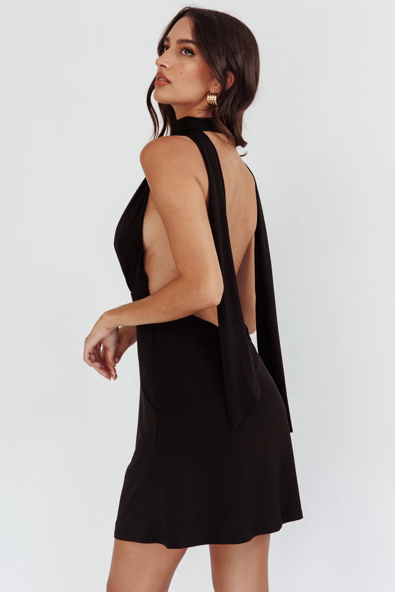 Italia Azure Halterneck Jersey Mini Dress Black