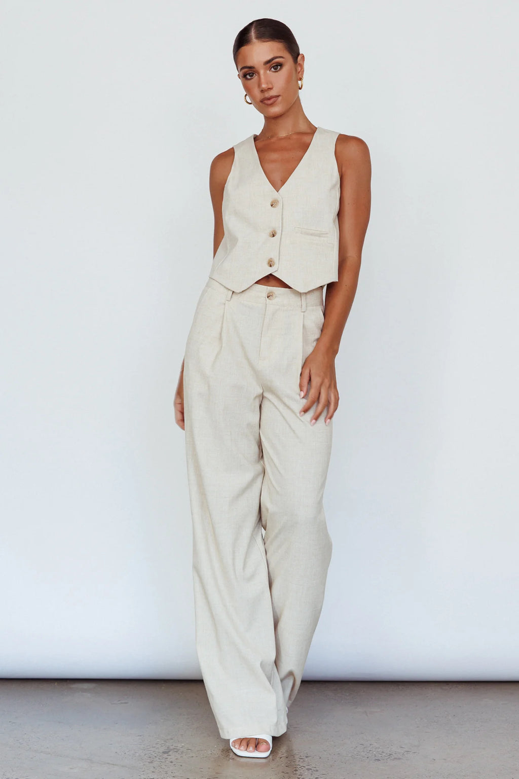 Times Square Buttoned Waistcoat Top Natural