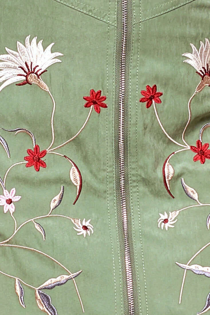 Giovanna Floral Embroidered Mini Skirt Green Sage