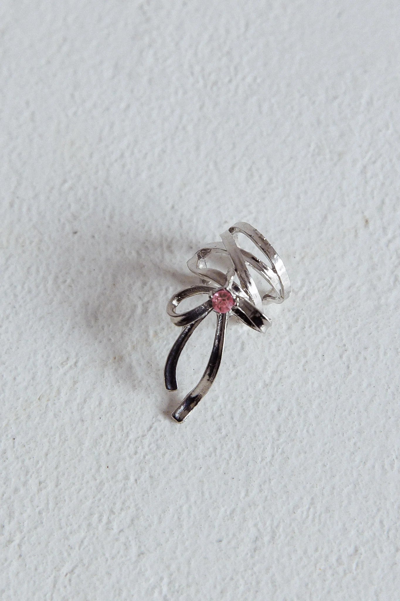 Soiree Rhinestone Bow Ear Cuff Silver