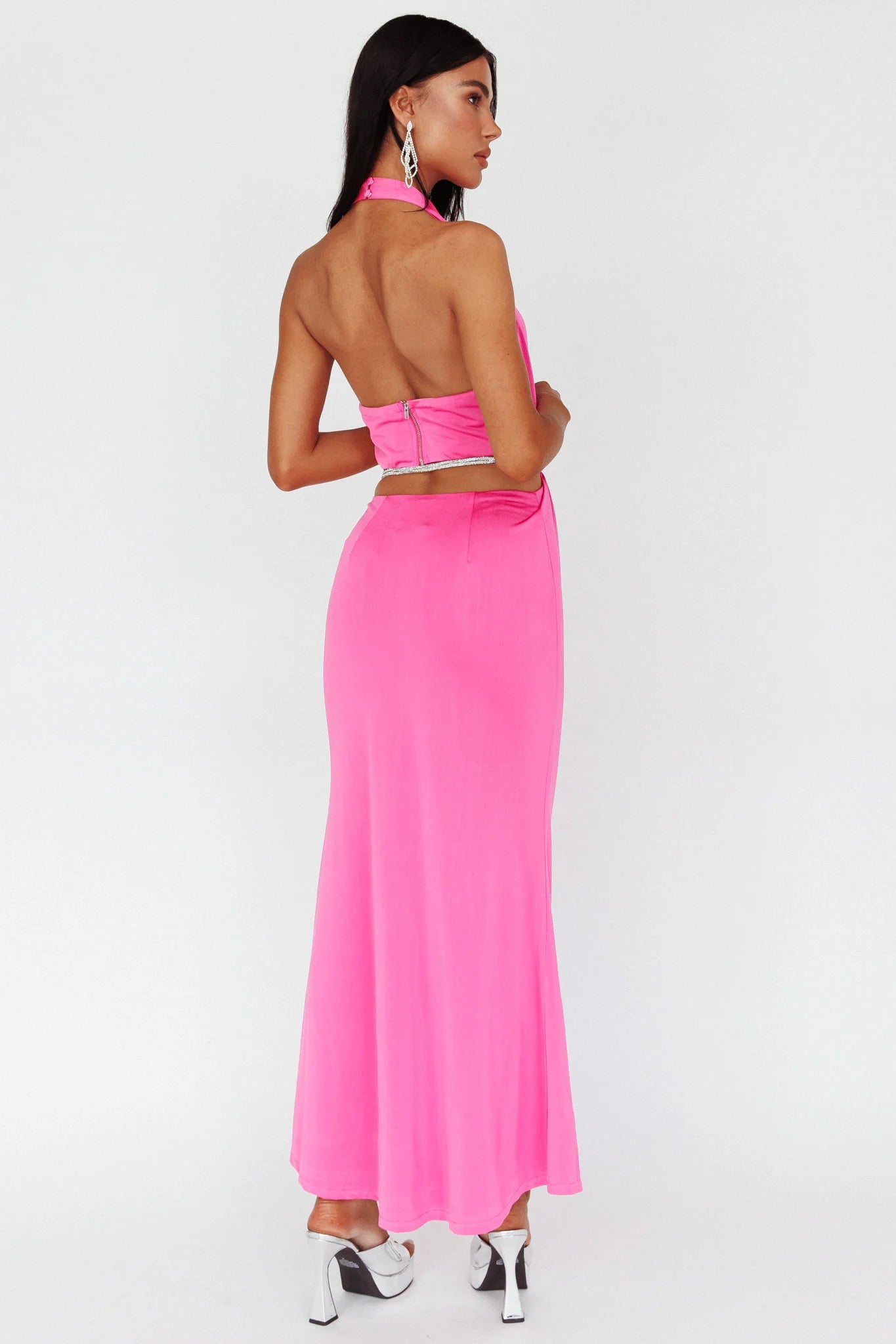 Emmi Cowl Neck Diamante Rope Dress Magenta