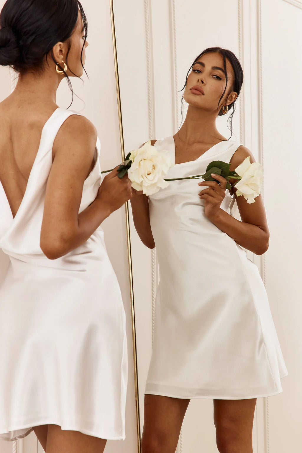 Casablanca Night Cowl Mini Dress White