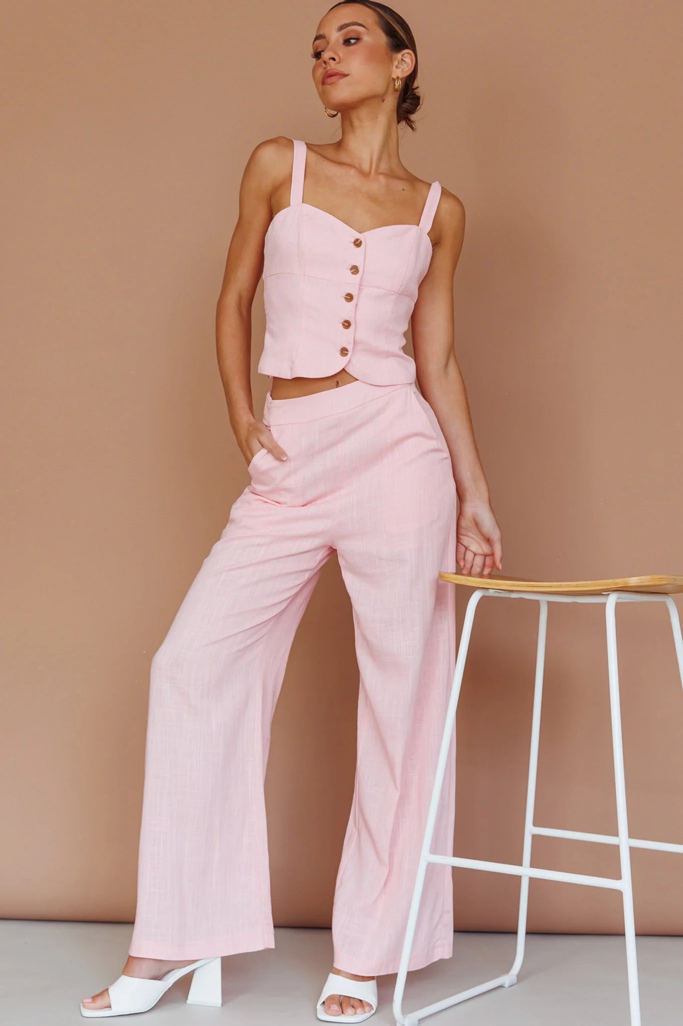 Play It Cool Button Up Top Pink