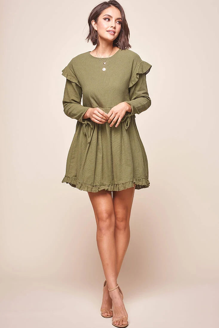 Marion Long Sleeve Shift Dress Khaki
