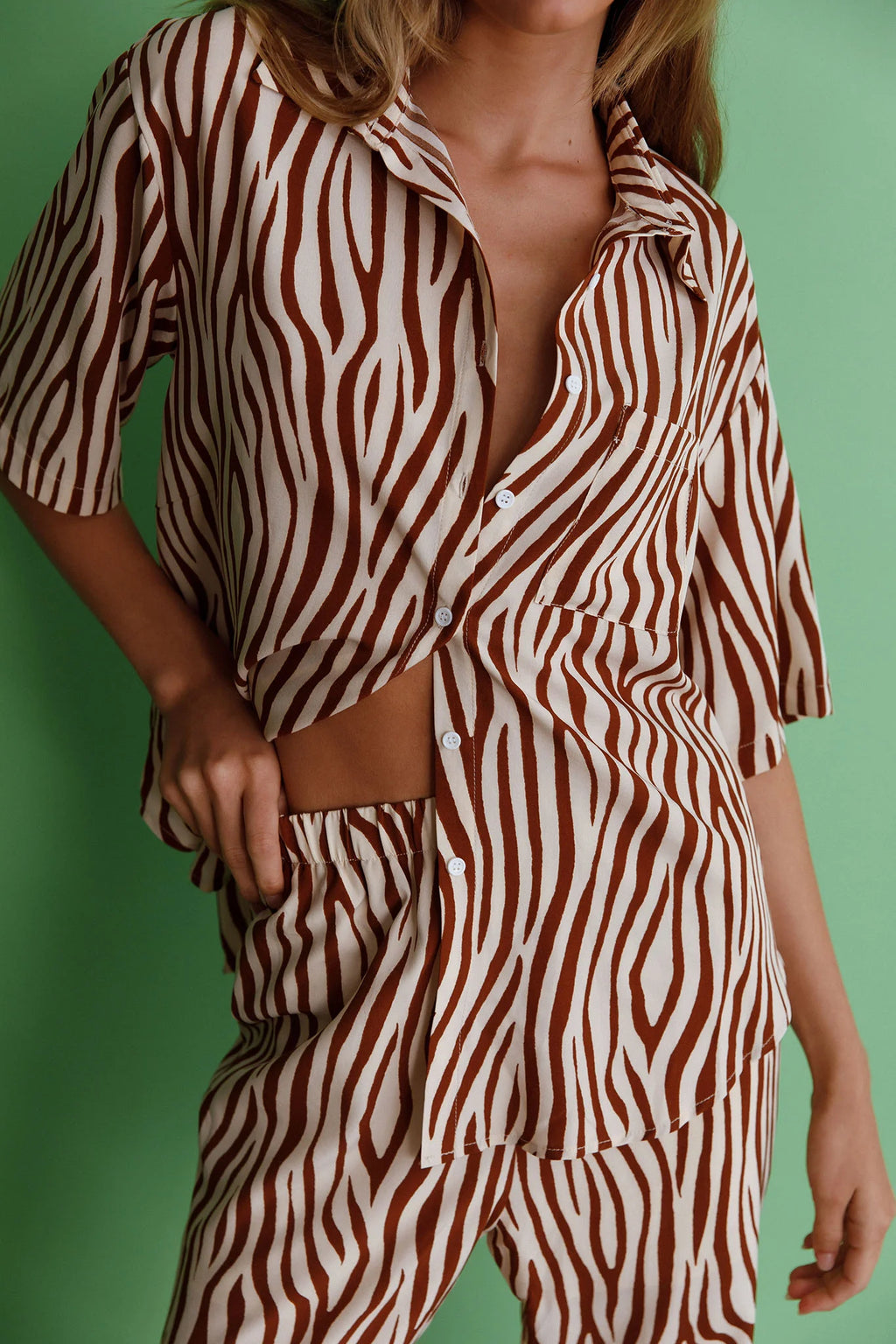 Just A Hunch Button Shirt Zebra Brown