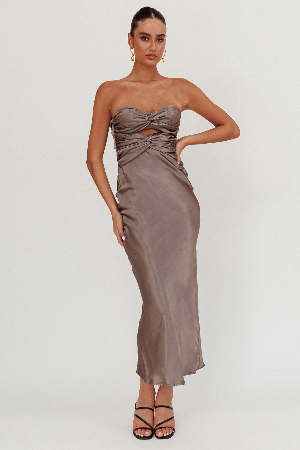 Good Impression Double Twist Midi Dress Charcoal
