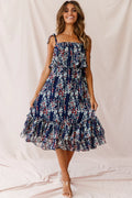 Maeve Shoulder Tie Layered Ruffle Dress Navy