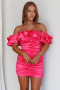 Carinne Off-Shoulder Ruched Mini Dress Doll Pink