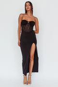 Ginny Sheer Bodice Maxi Dress Black