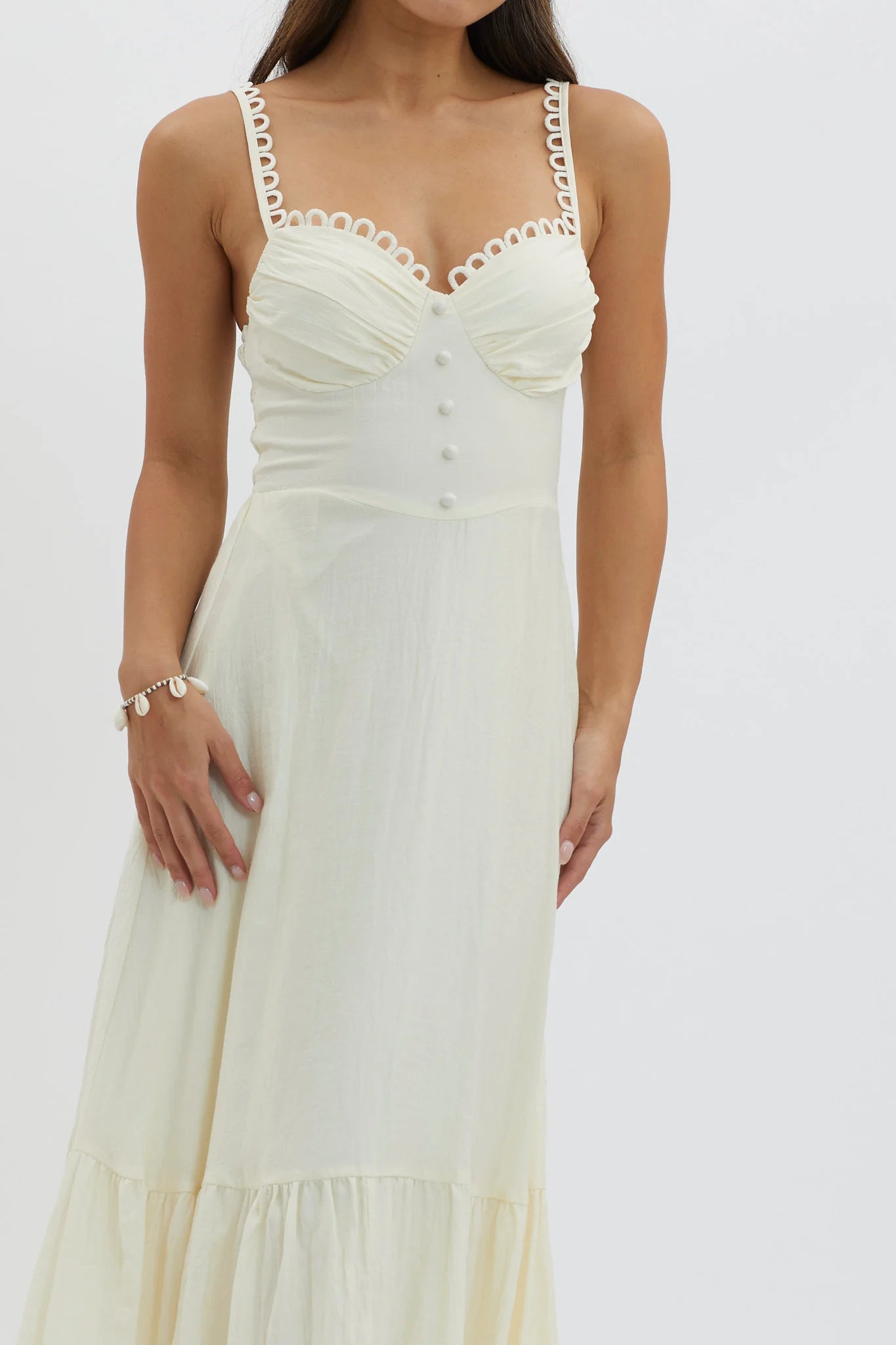 Golden Suns Scallop Trim Midi Dress Butter