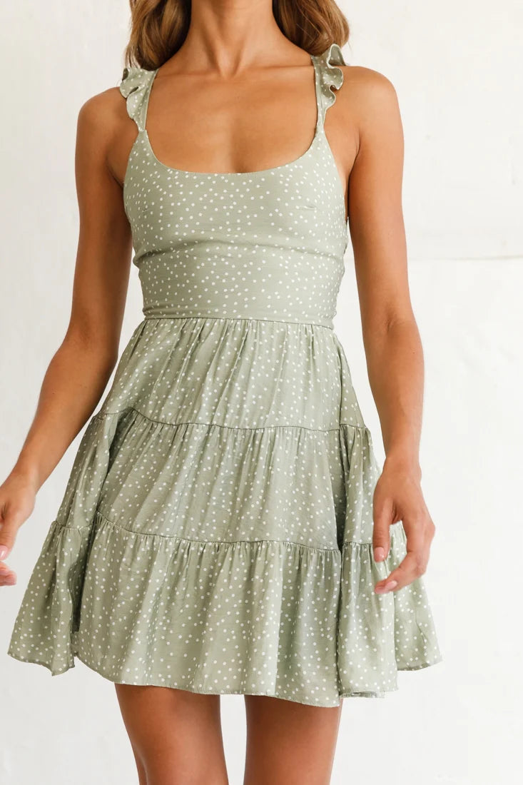 Allegra Fluted Hem Lace-Up Back Dress Olive