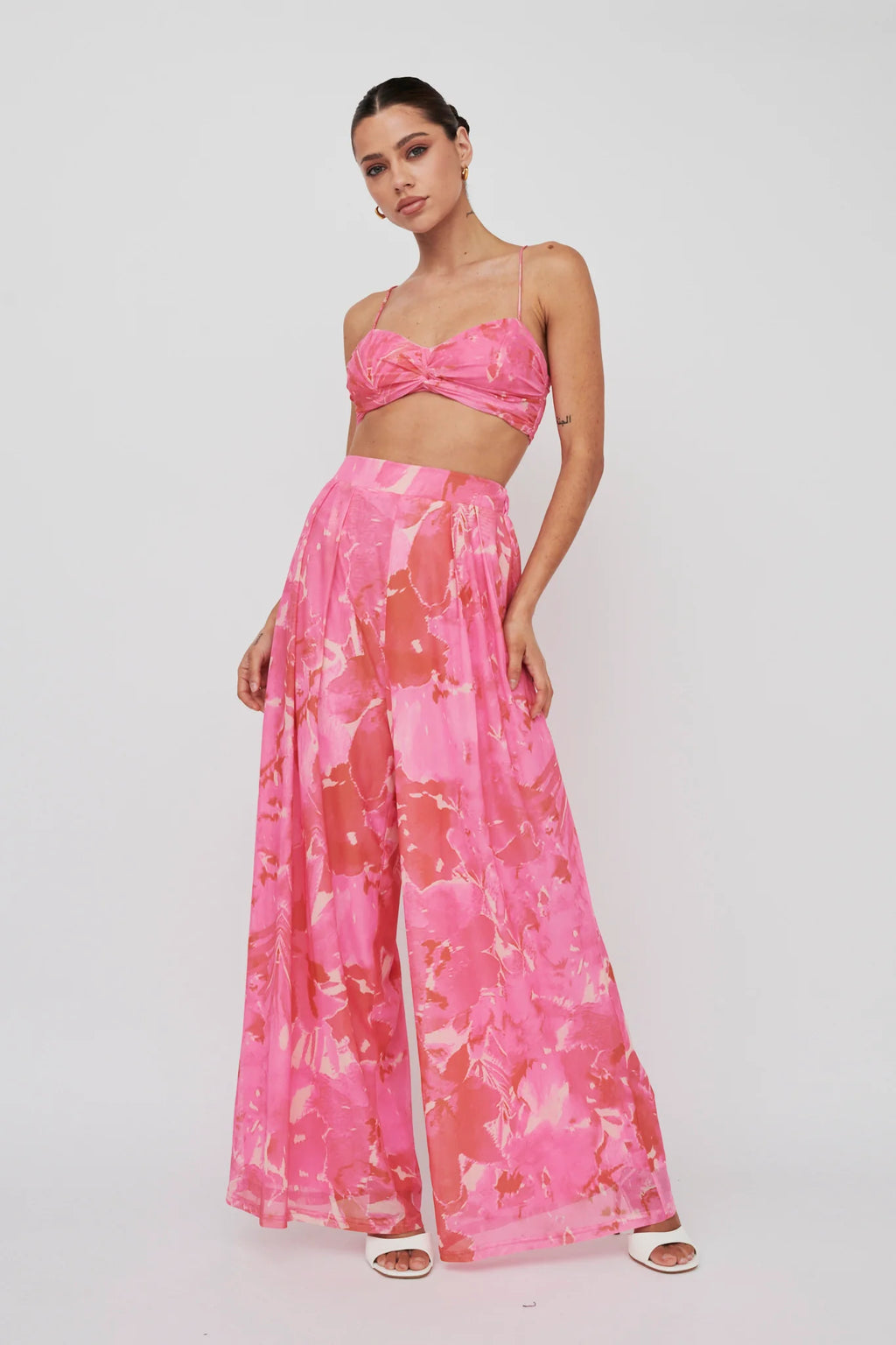 Tammi Tied Back Crop Top Print Blush