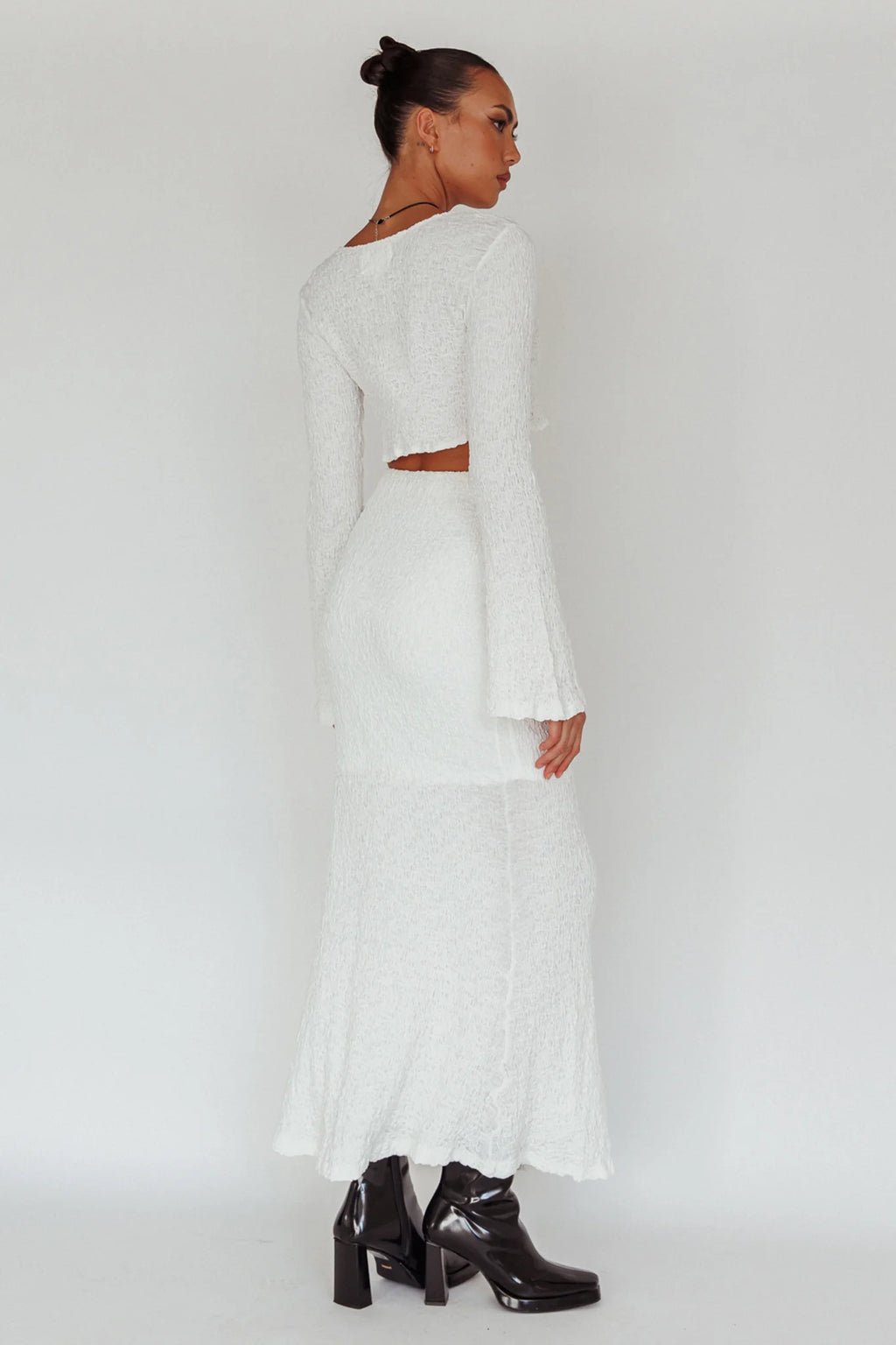 Treasures Textured Midi Skirt White