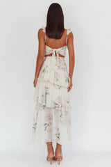 Veda Ruffle Strap Split Maxi Dress Magnolia Cream