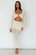 Serenity Sky Crochet Midi Skirt Milk