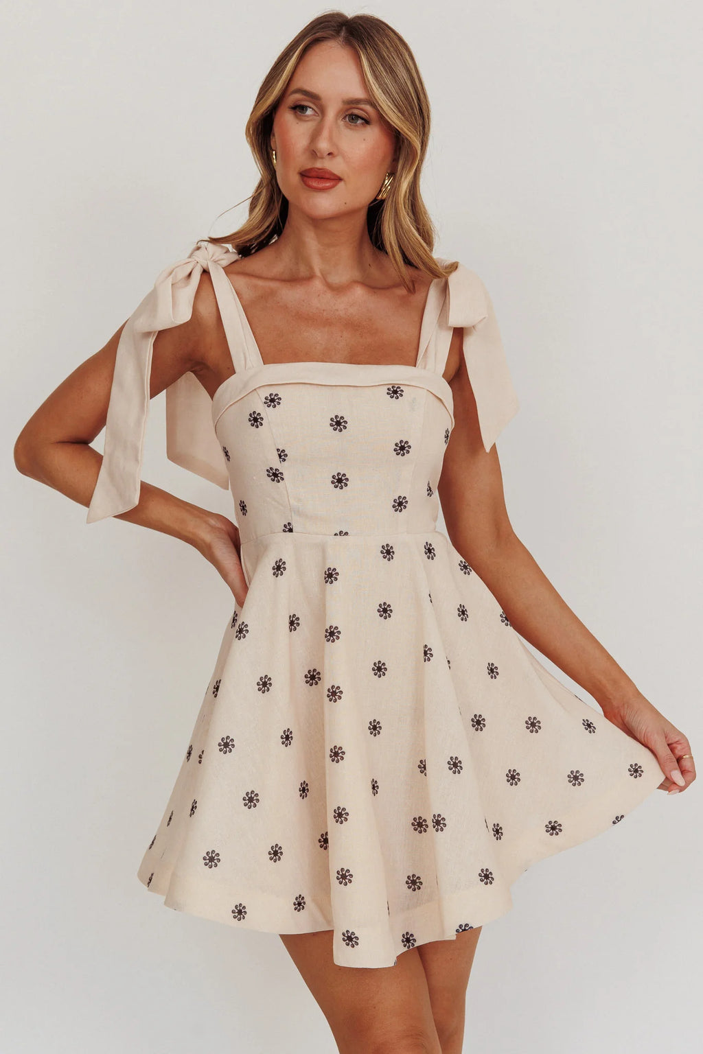 Jeanie Tied Shoulder Mini Dress Oat