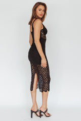Milano Crochet Lace Midi Dress Black