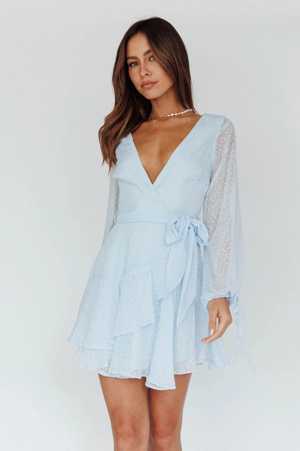 Sheri Hail Spot Chiffon Dress Blue