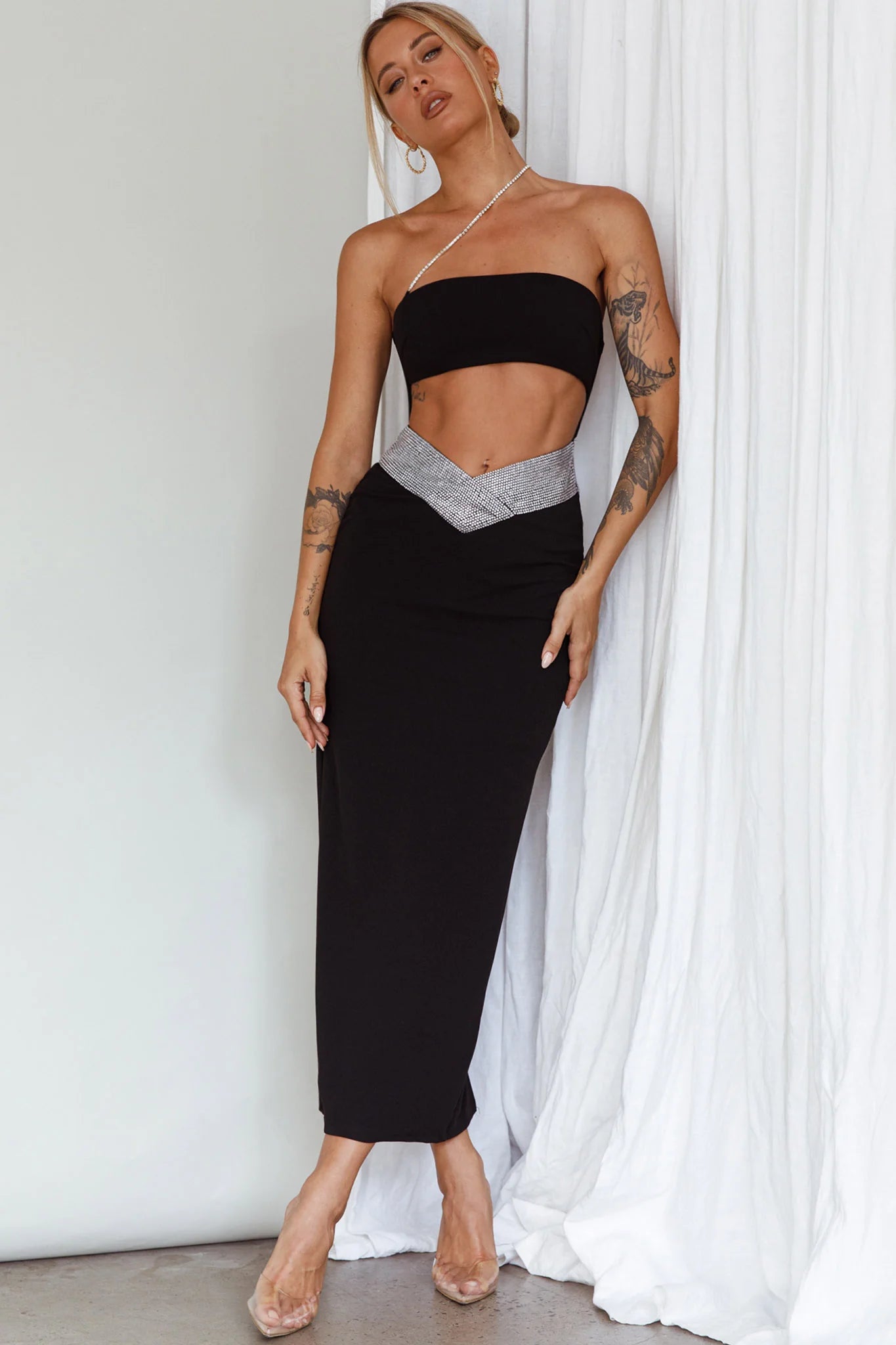 Megyn Diamante Midi Dress Black