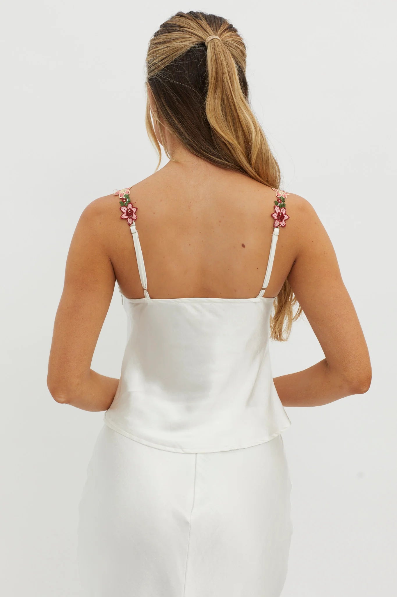 Rose Garden Floral Applique Cami Top White