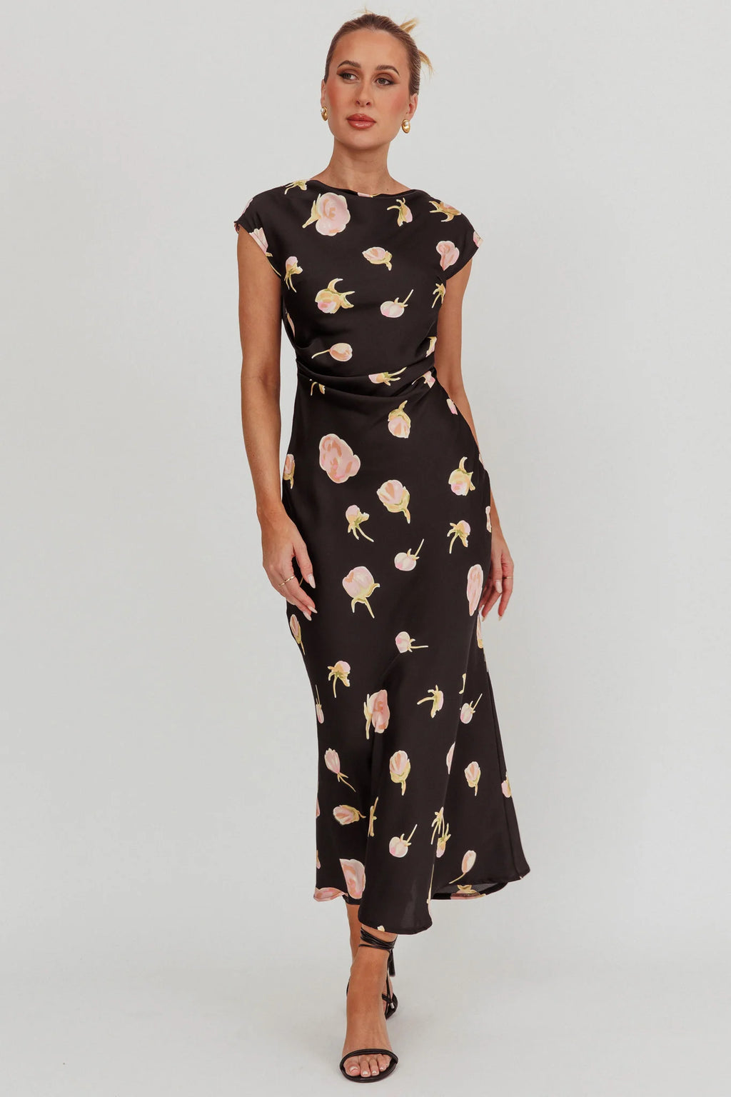 Loveland Floral Print Cowl Back Maxi Dress Oyster