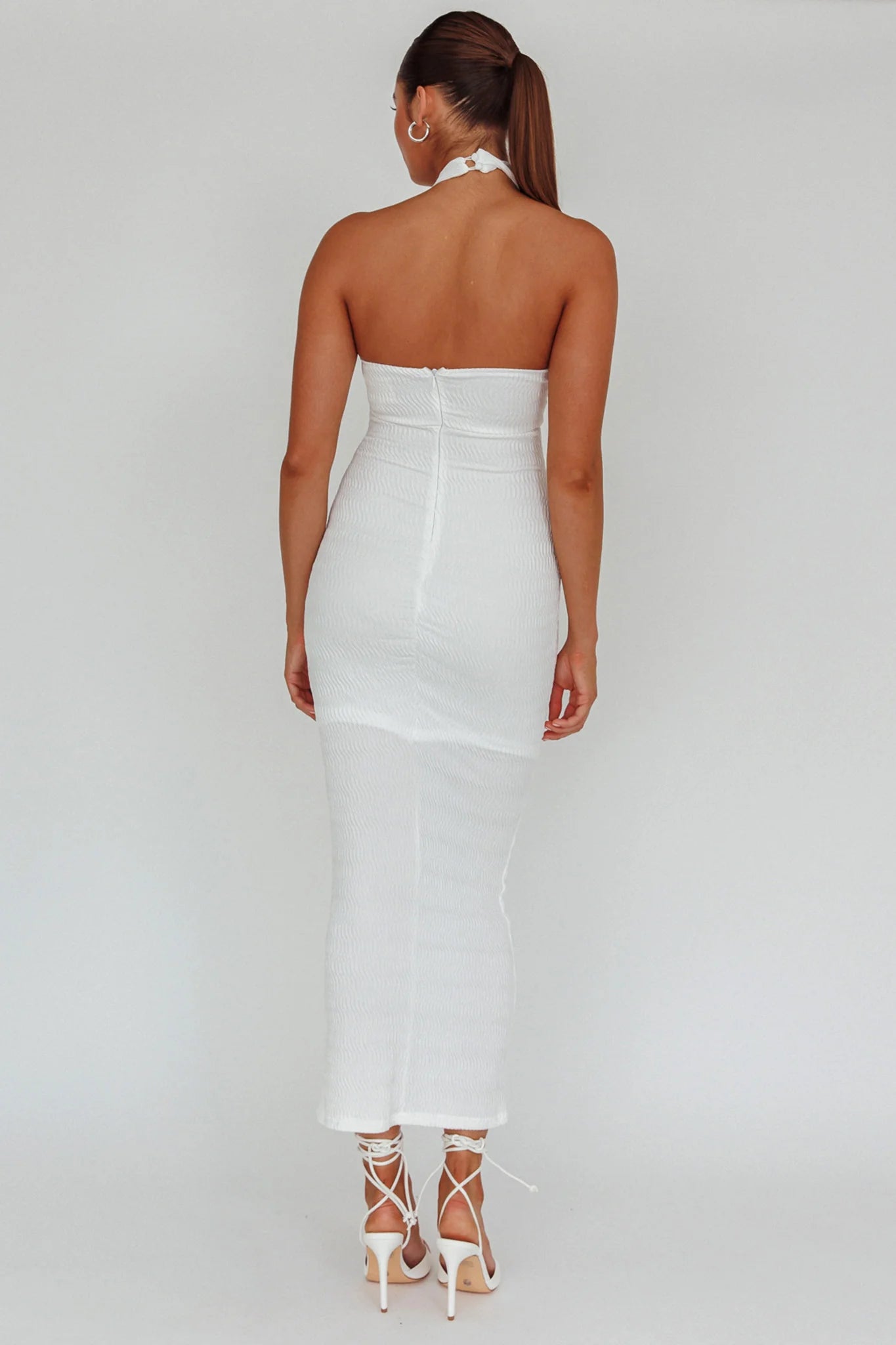 Mari Halterneck Midi Dress White