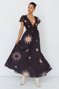 Carnivale Angel Sleeve Maxi Dress Black/Beige