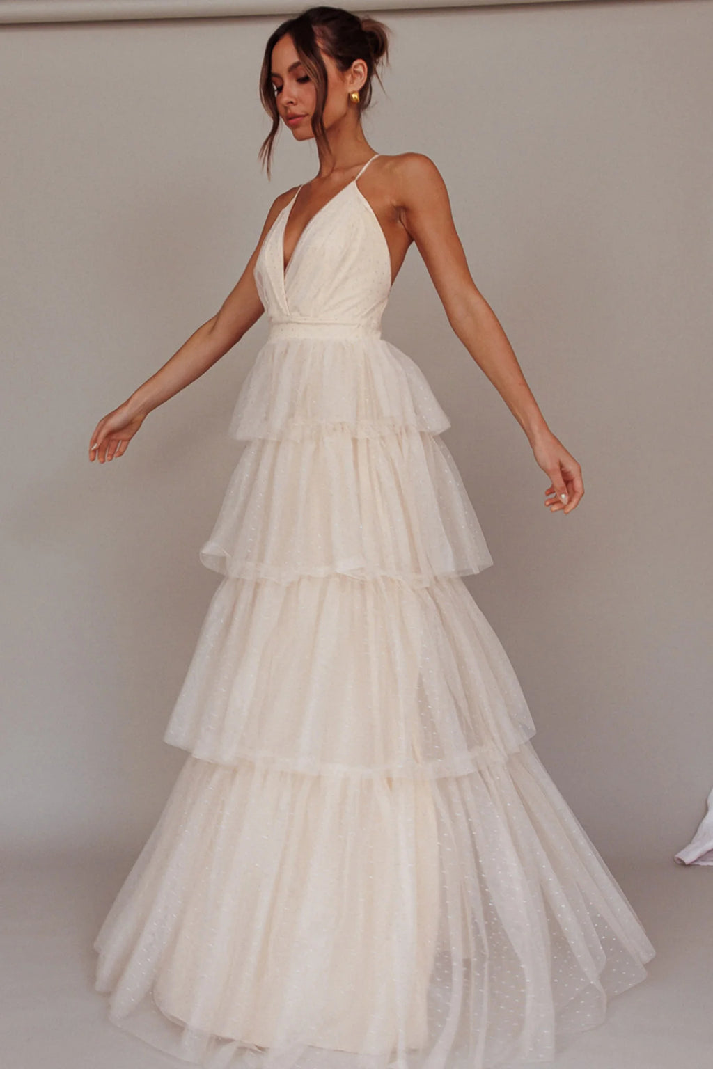 Seylah Tiered Frill Maxi Dress Glitter Cream