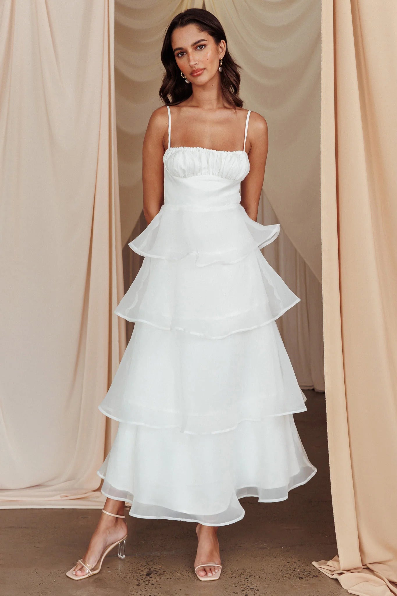 Provence Bloom Tiered Midi Dress White