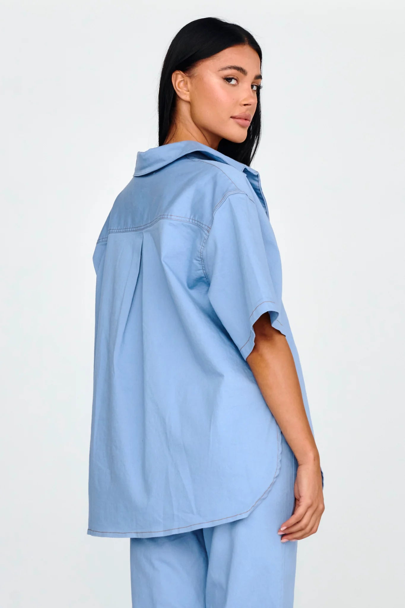 Light Aura Button Up Shirt Denim Blue