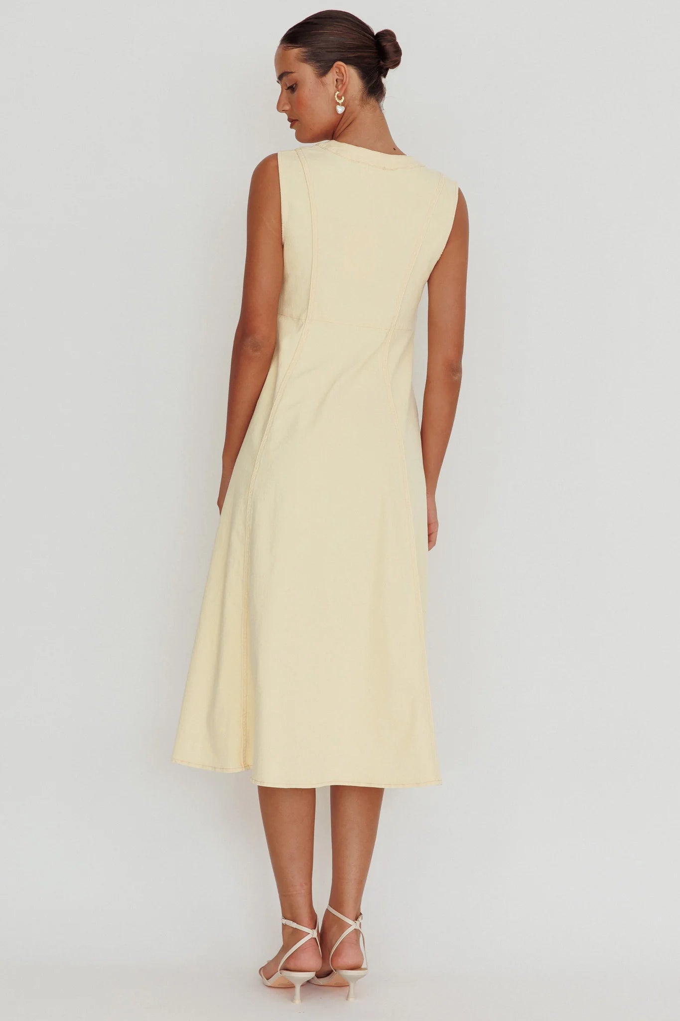 Passionate Flame Sleeveless A-line Midi Dress Beige
