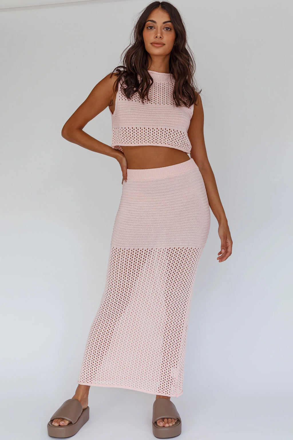 Bayside Sleeveless Crochet Top Pink