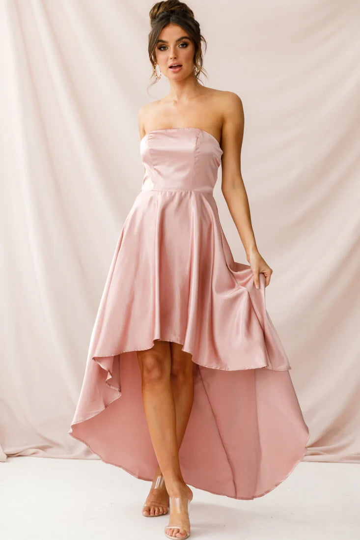 Belle Strapless High-Low Hem Dress Mocha