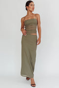 Lorely Ruched Bodice Maxi Dress Olive