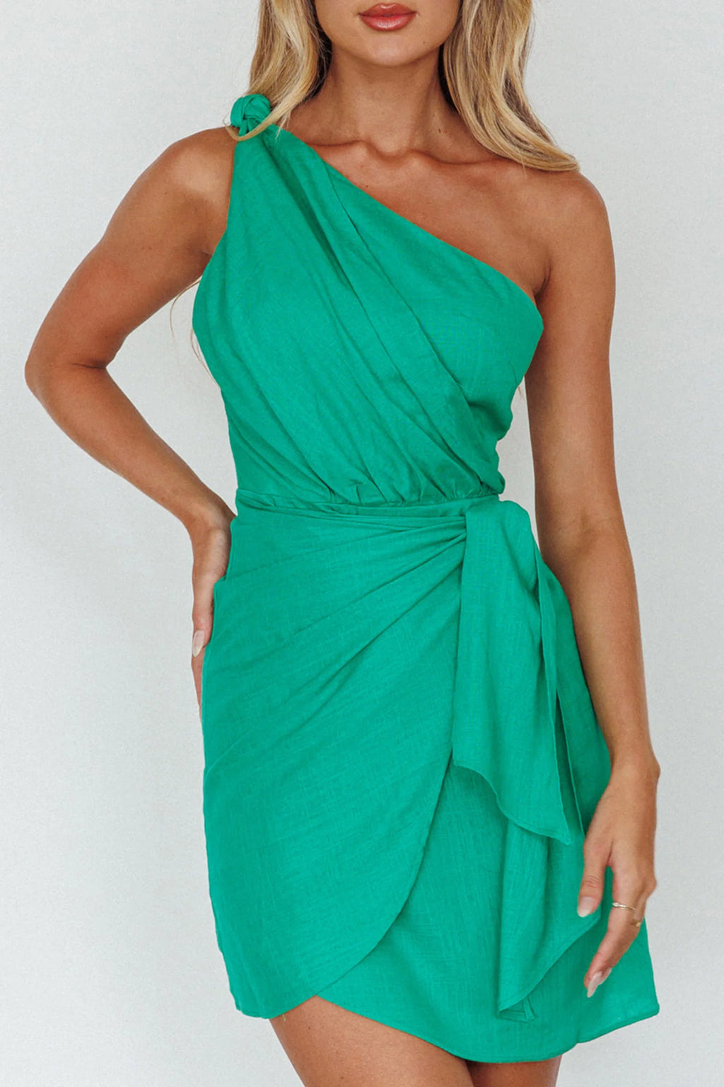 Island Time One-Shoulder Mini Dress Green