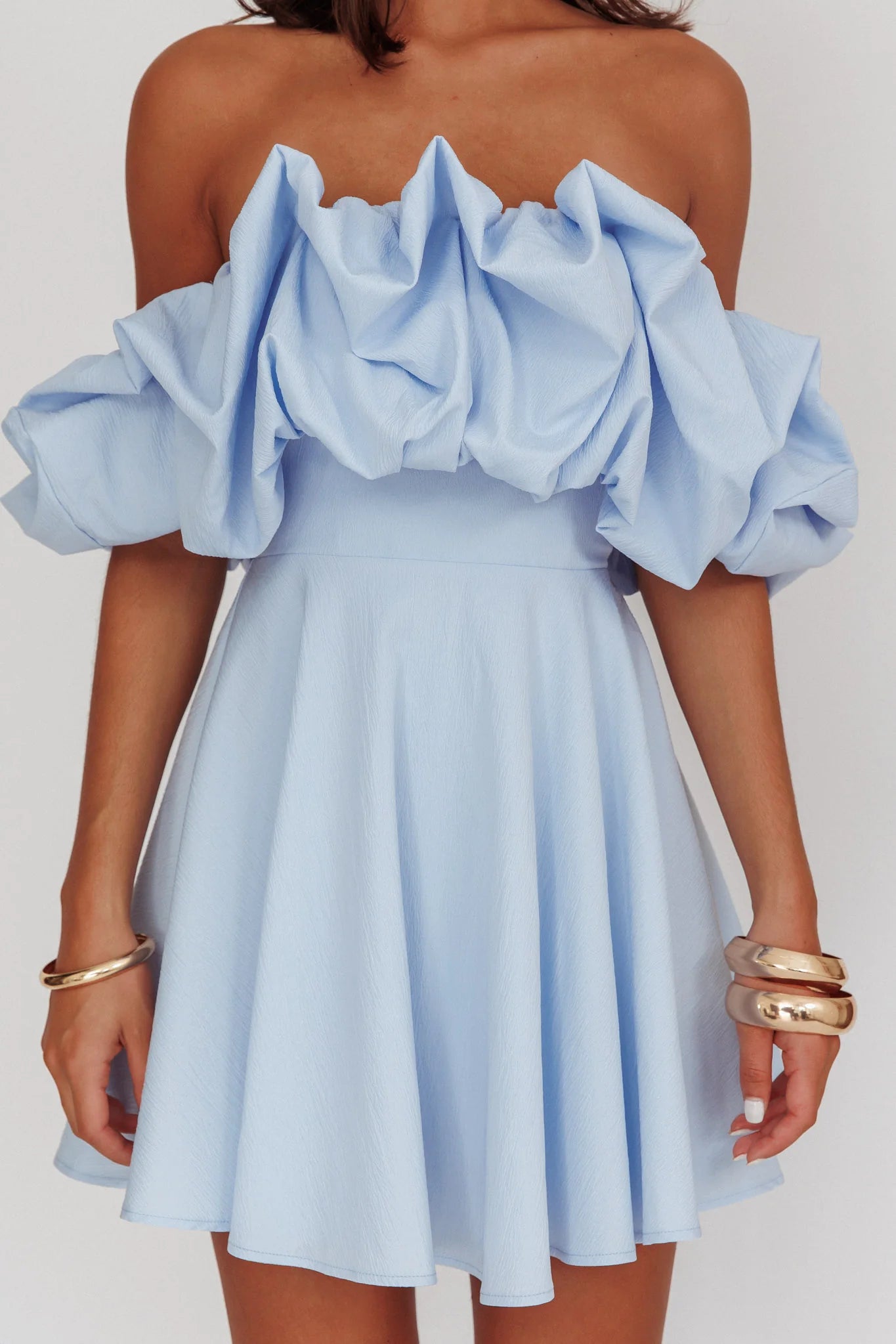 Kailynn Off-Shoulder A-Line Mini Dress Blue