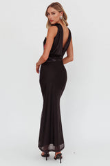 Damsel Reverse Halter Mesh Maxi Dress Flower Black