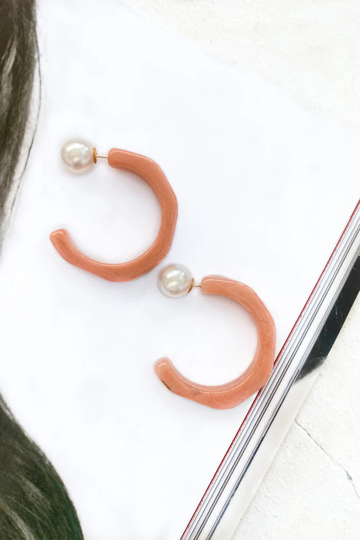 Sydney Perspex Hoop Pearl Back Earrings Rose