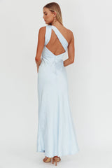 Fly Love Satin One Shoulder Maxi Dress Sky Blue
