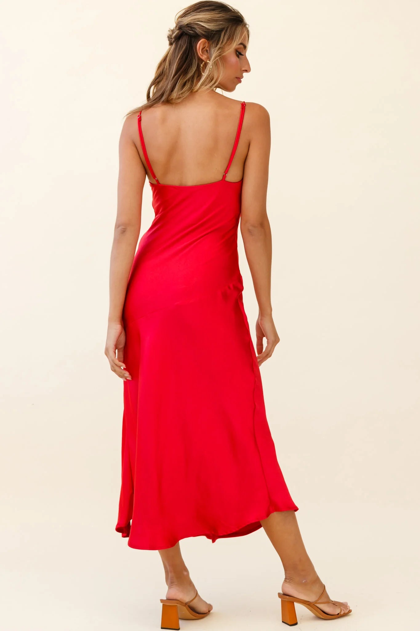 Downtown Cami Strap Front Split Midi Dress Wine