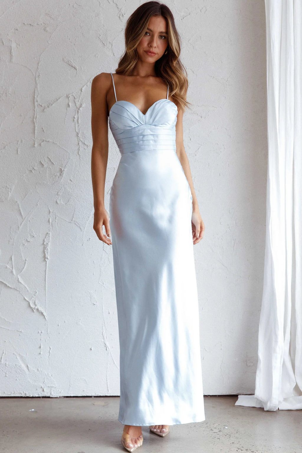 Azara Pintuck Bodice Maxi Dress Steel Blue