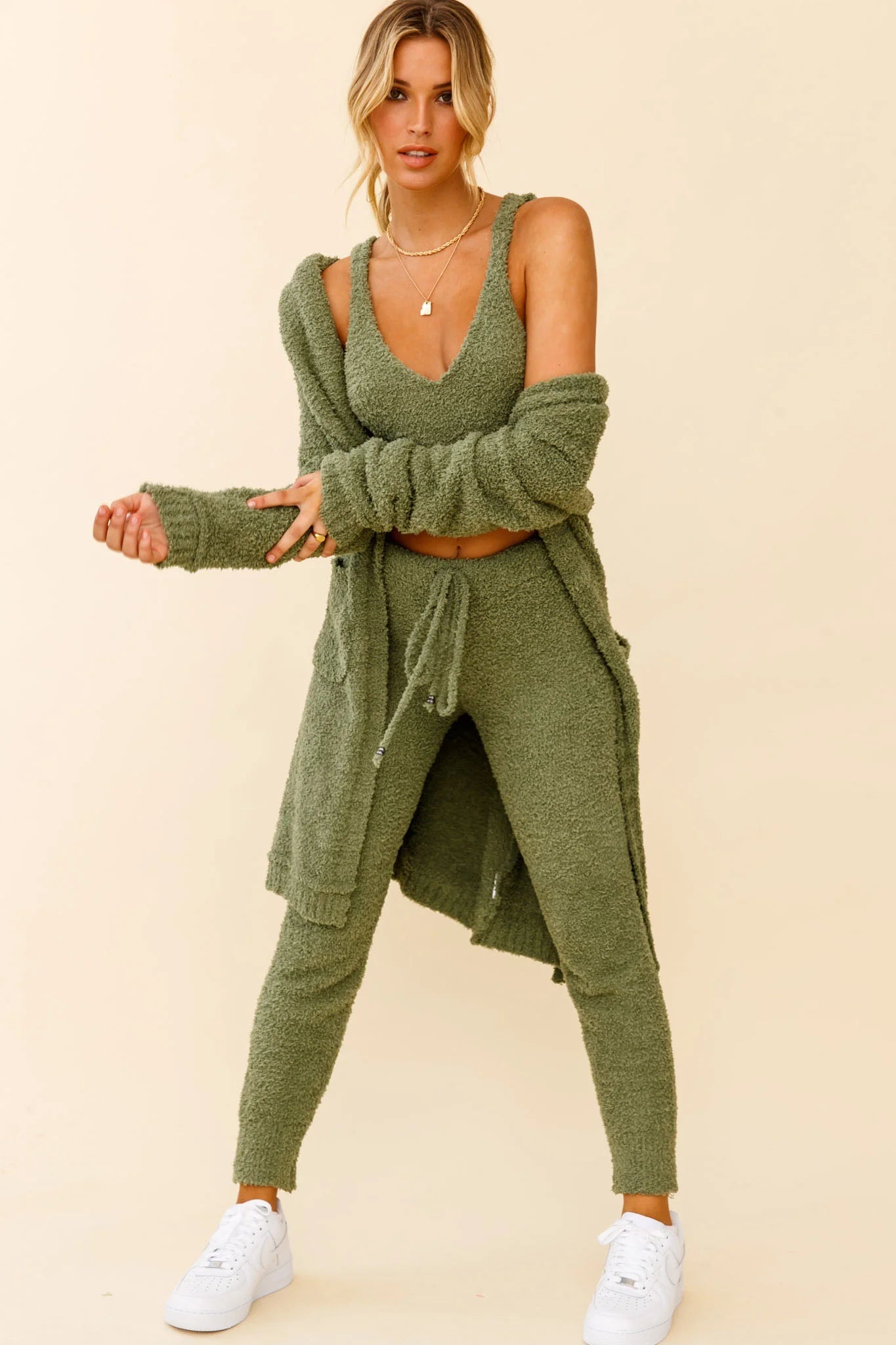 My Girl Fuzzy Knit Jogger Pants Sage