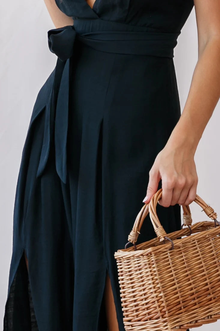 Taylor V-Neck Split Wide Leg Jumpsuit Black