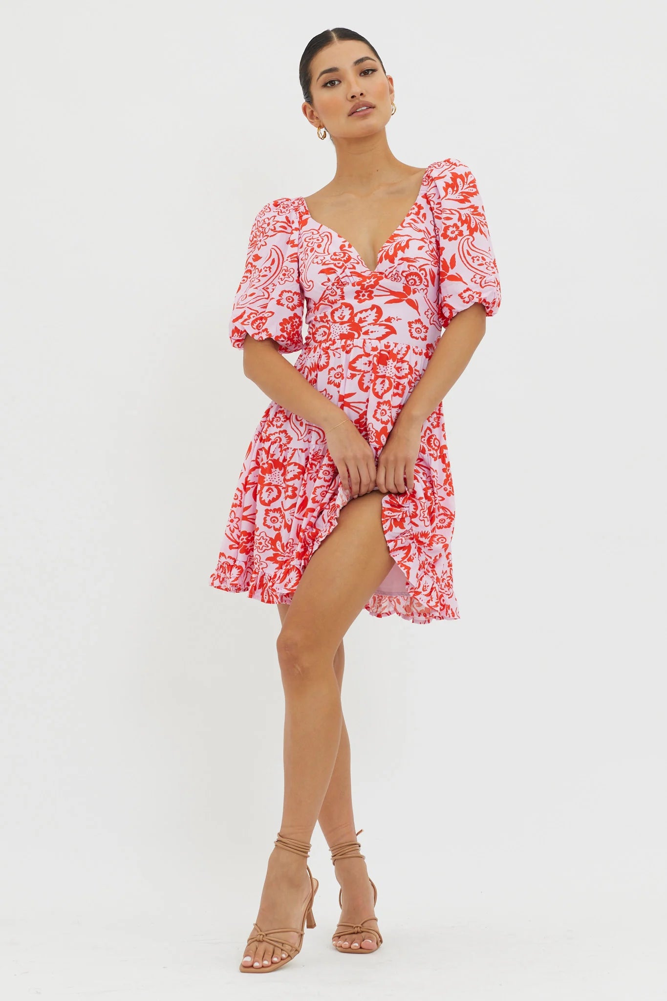 Madrid Summer Tied Back Mini Dress Print Lilac