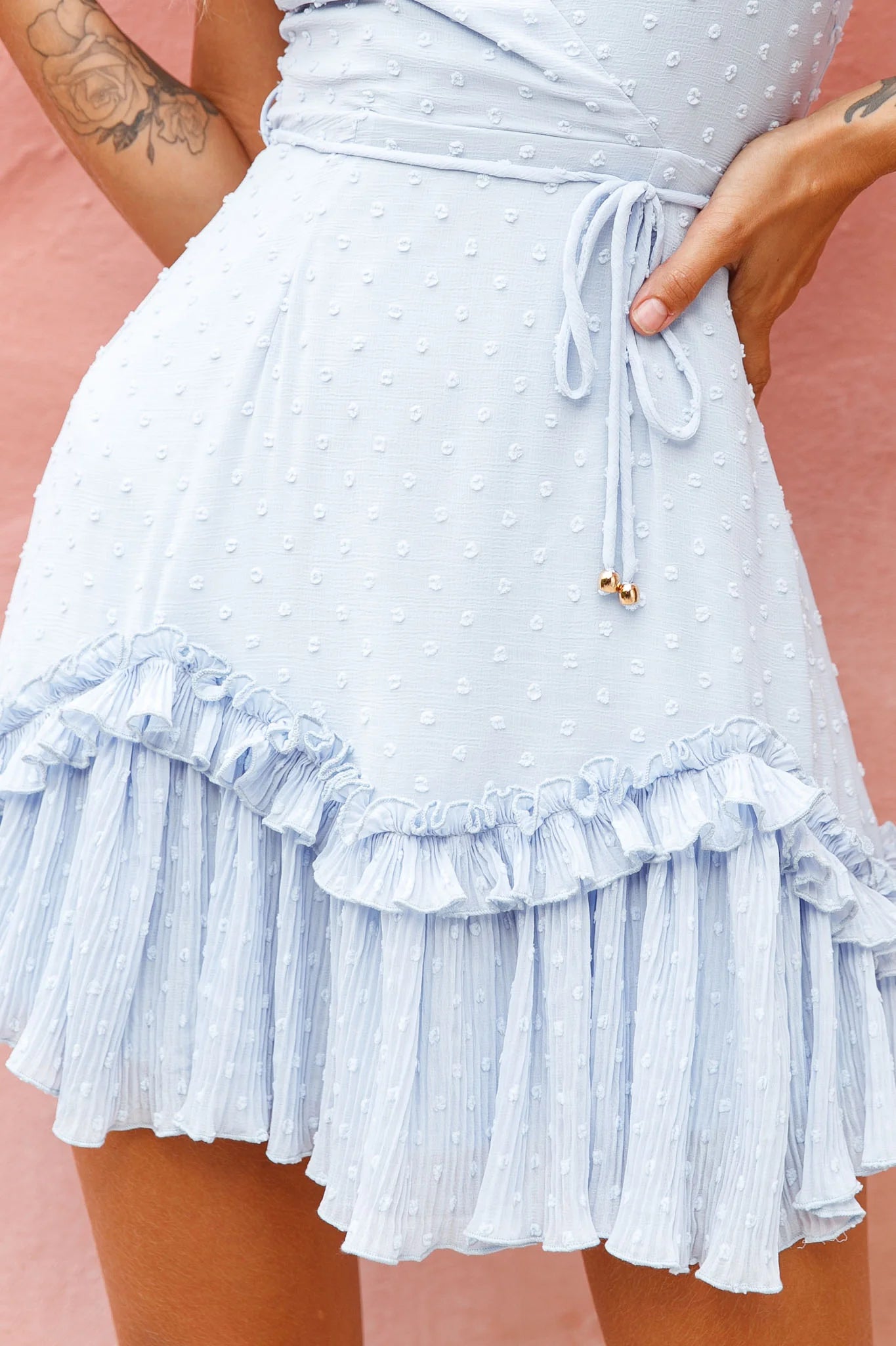 Erica Cami Strap Accordion Pleat Dress Hail Spot Baby Blue